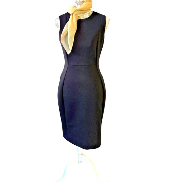 SZ 4‎ CALVIN KLEIN Womens Black Fitted Sleeveless Above The Knee Dress + SCARF - Picture 1 of 13